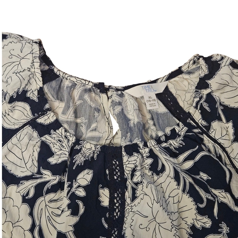 Time and Tru Womens XL 16-18 Navy White Floral Tiered Long Sleeve Mini Dress NWT - Picture 4 of 7